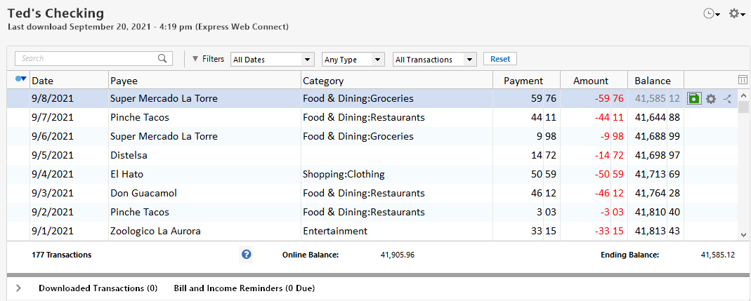 Using the account register